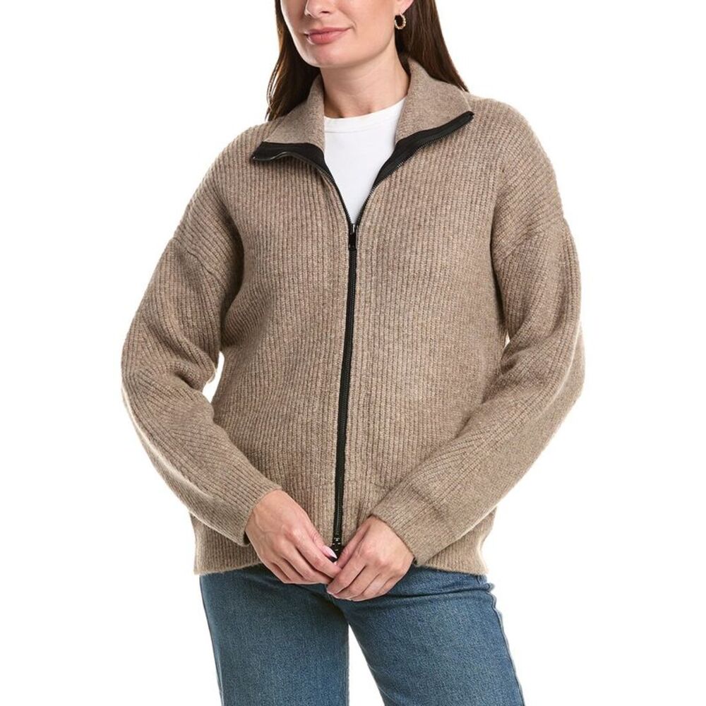 Michael Stars Womens  Cali Ribbed Zip Up, Brown
